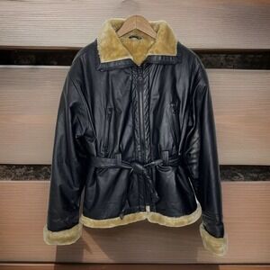 Wilda Genuine Leather Faux Sherpa Lined Black Leather Coat Jacket XL Mint